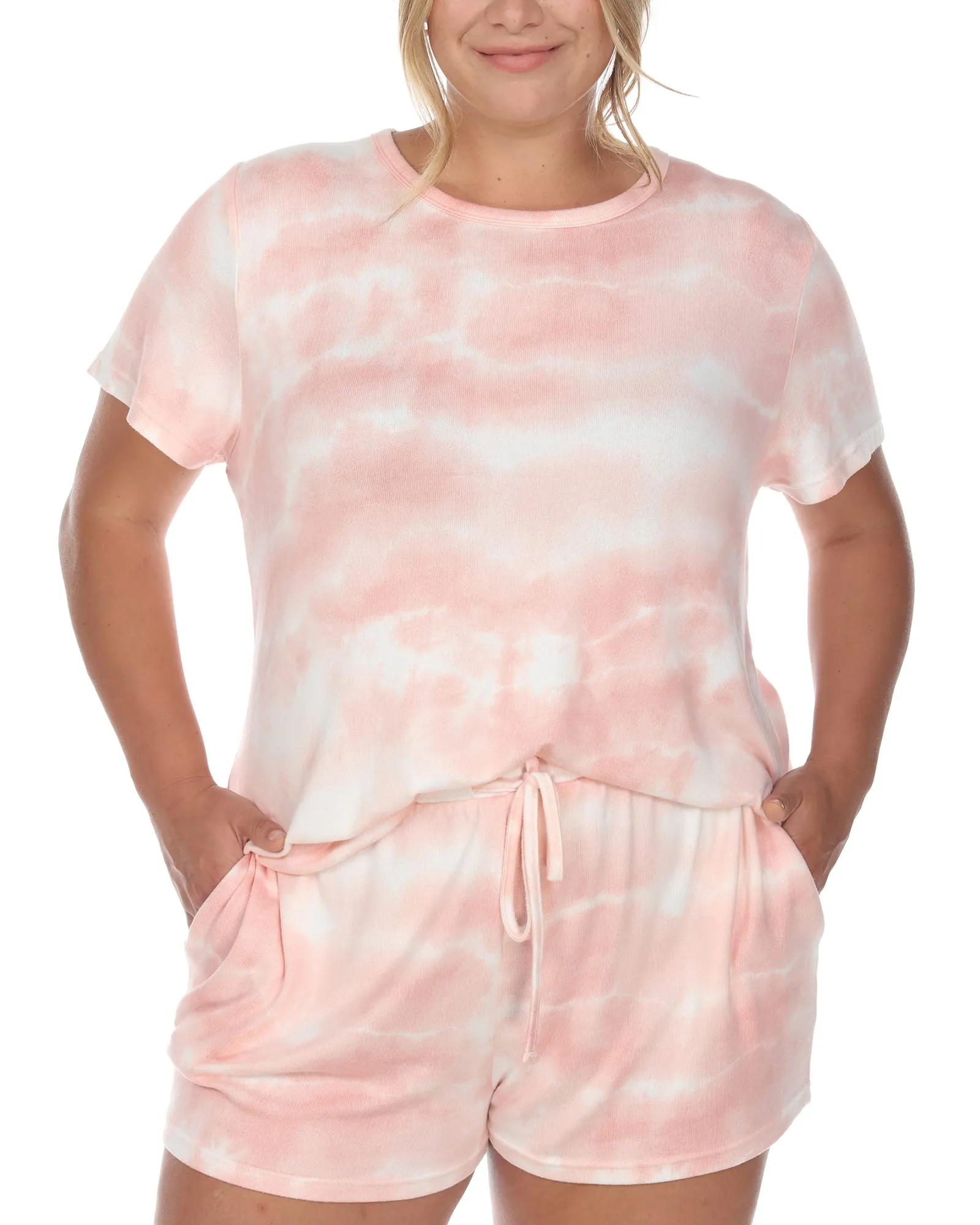 2 Piece Top & Shorts Lounge Set | Pink Tie-Dye