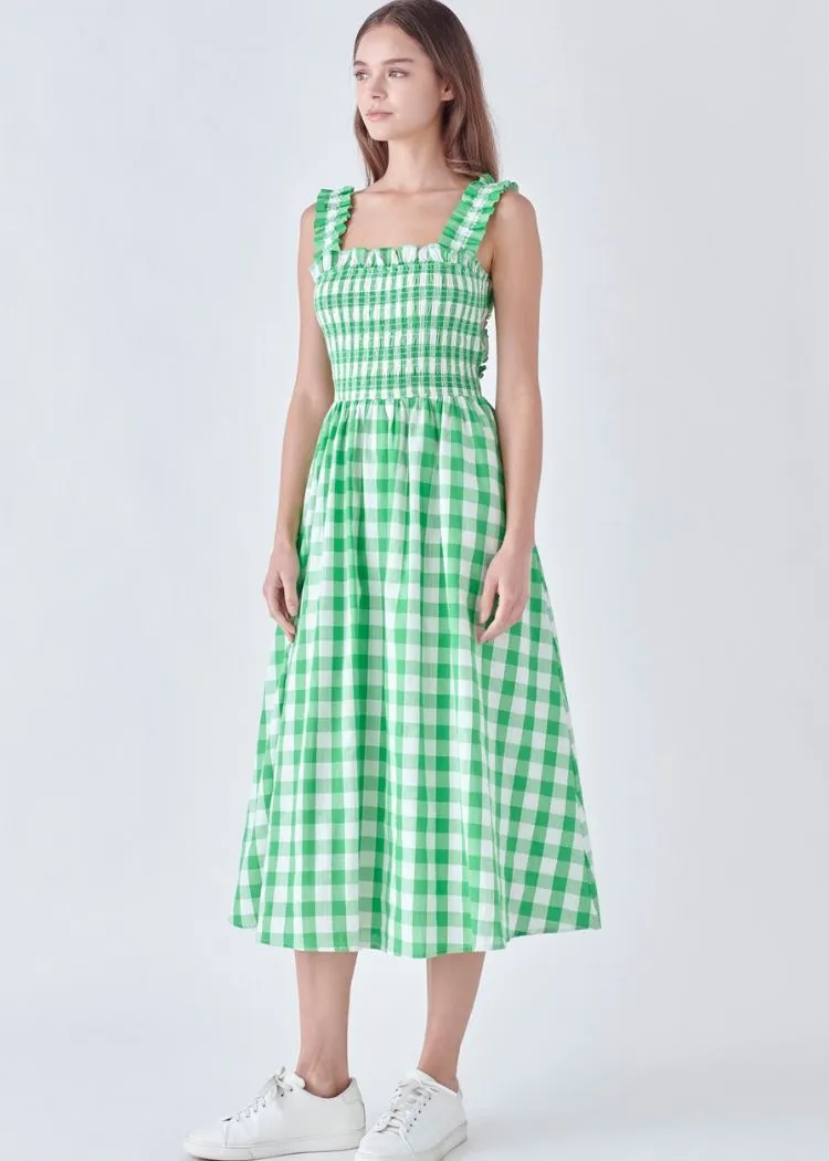 Alice Check Print Midi Dress- Green ***FINAL SALE***