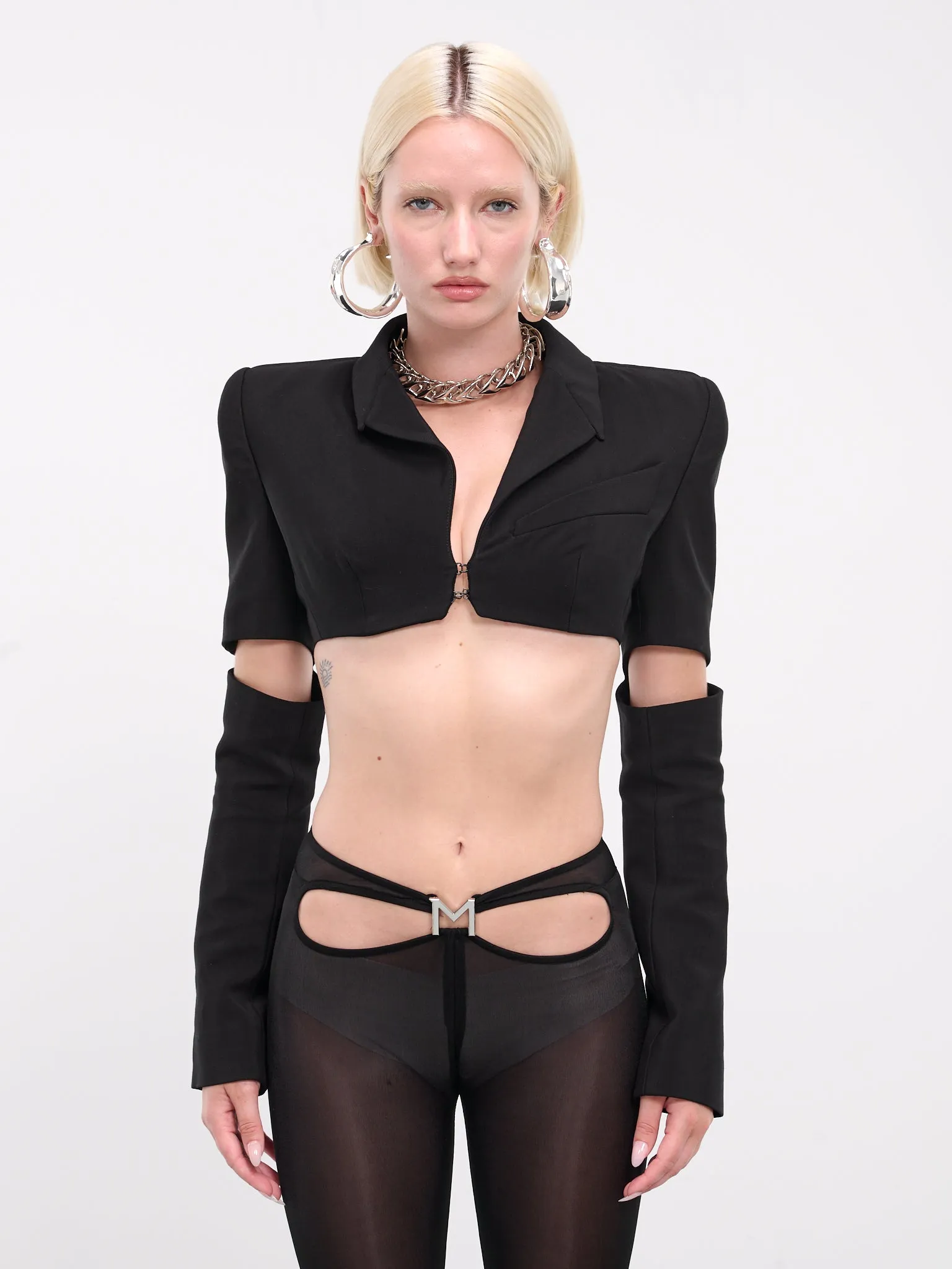Black Cropped Cut-Out Blazer (24S1VE0408182-BLACK)