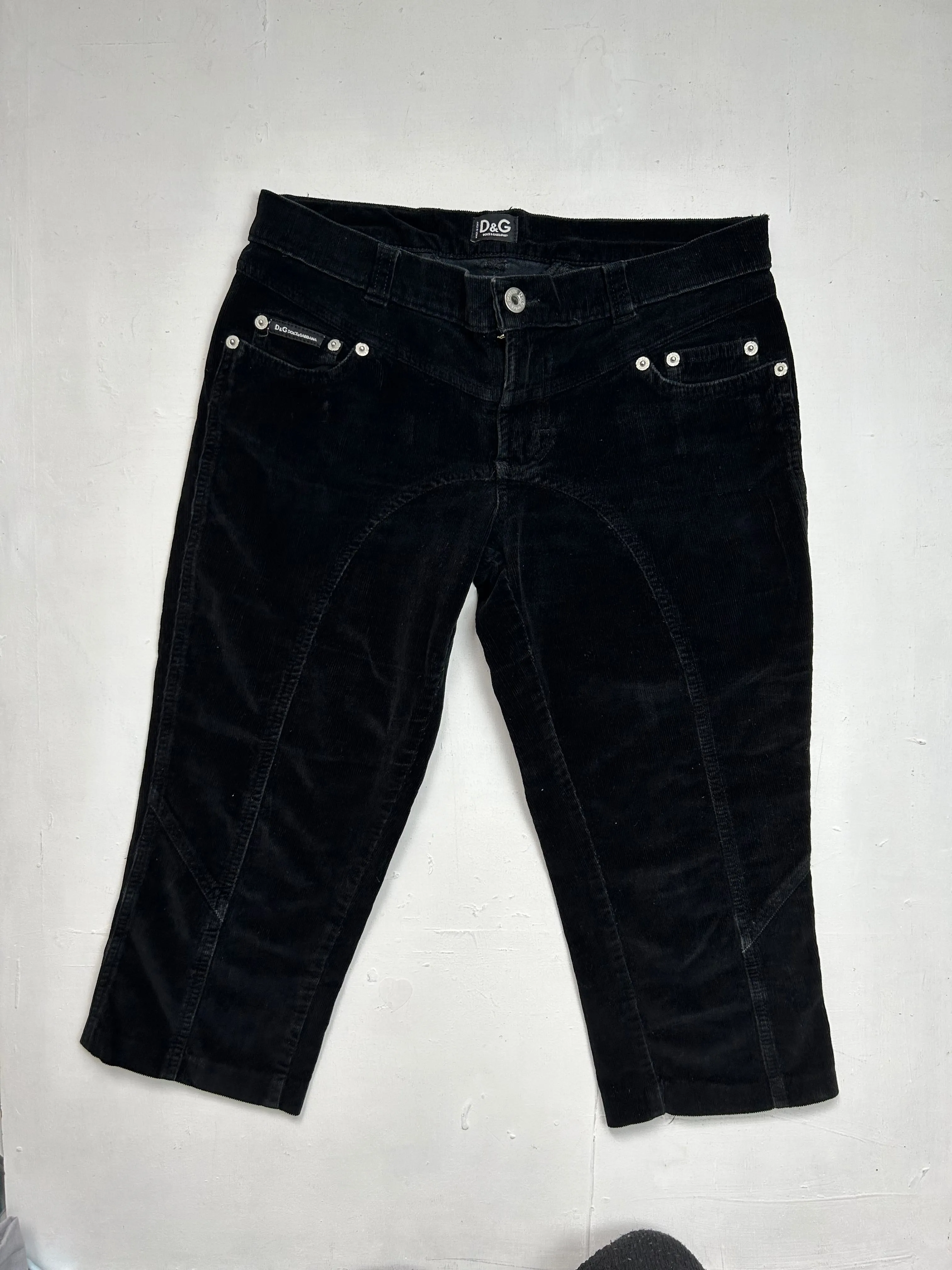 Black velvet low rise capris pants (S)