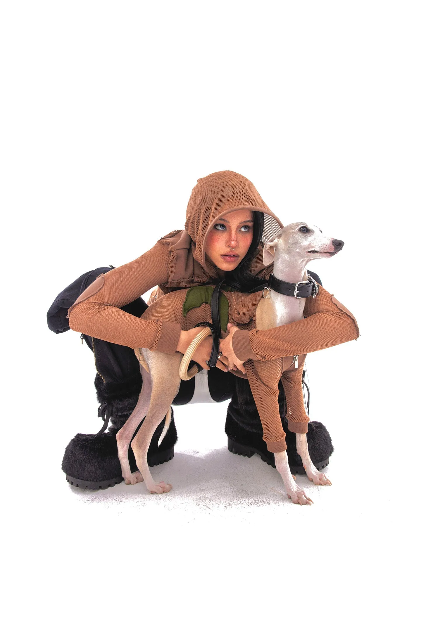 Brown Grid Patch Dog Jacket