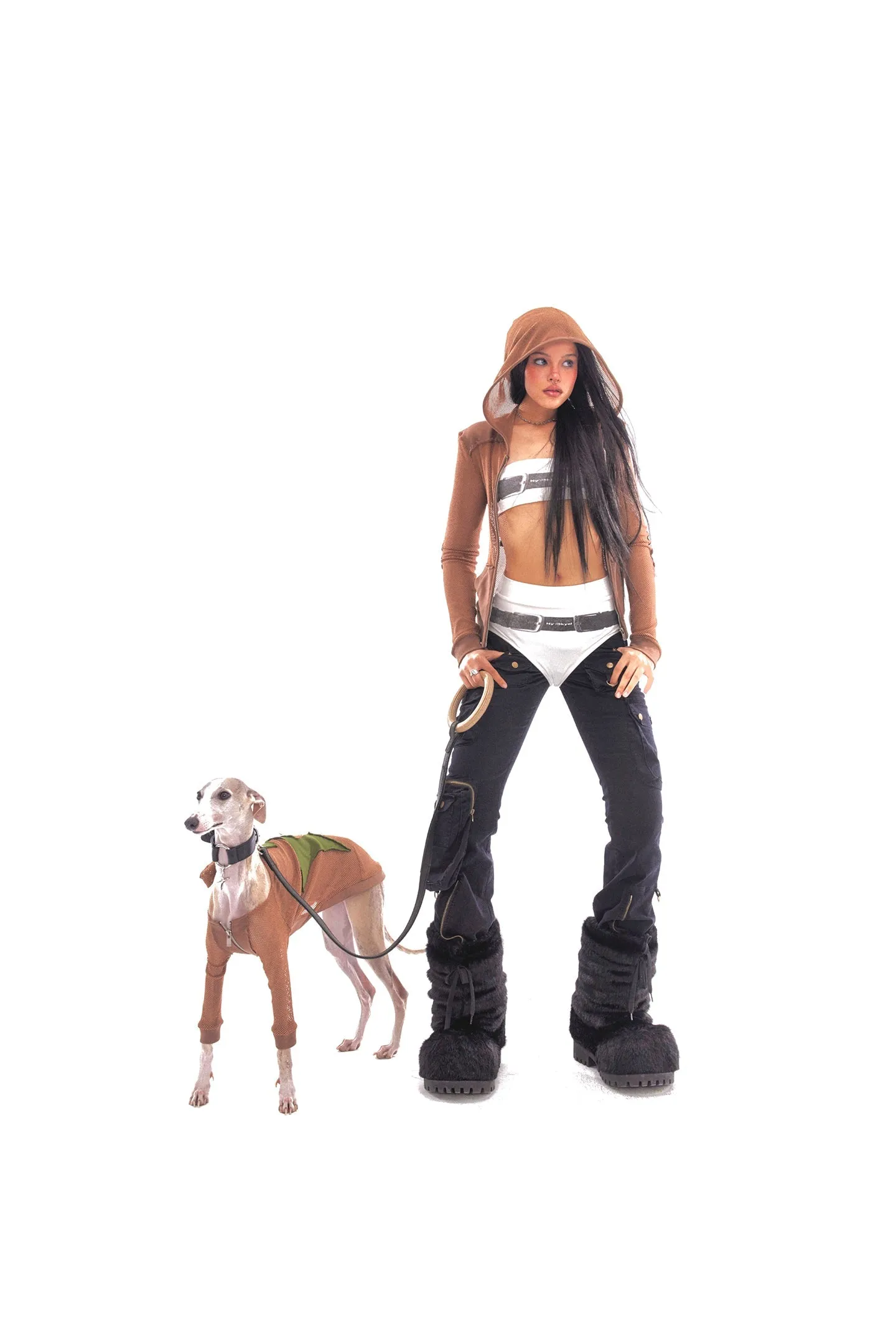 Brown Grid Patch Dog Jacket