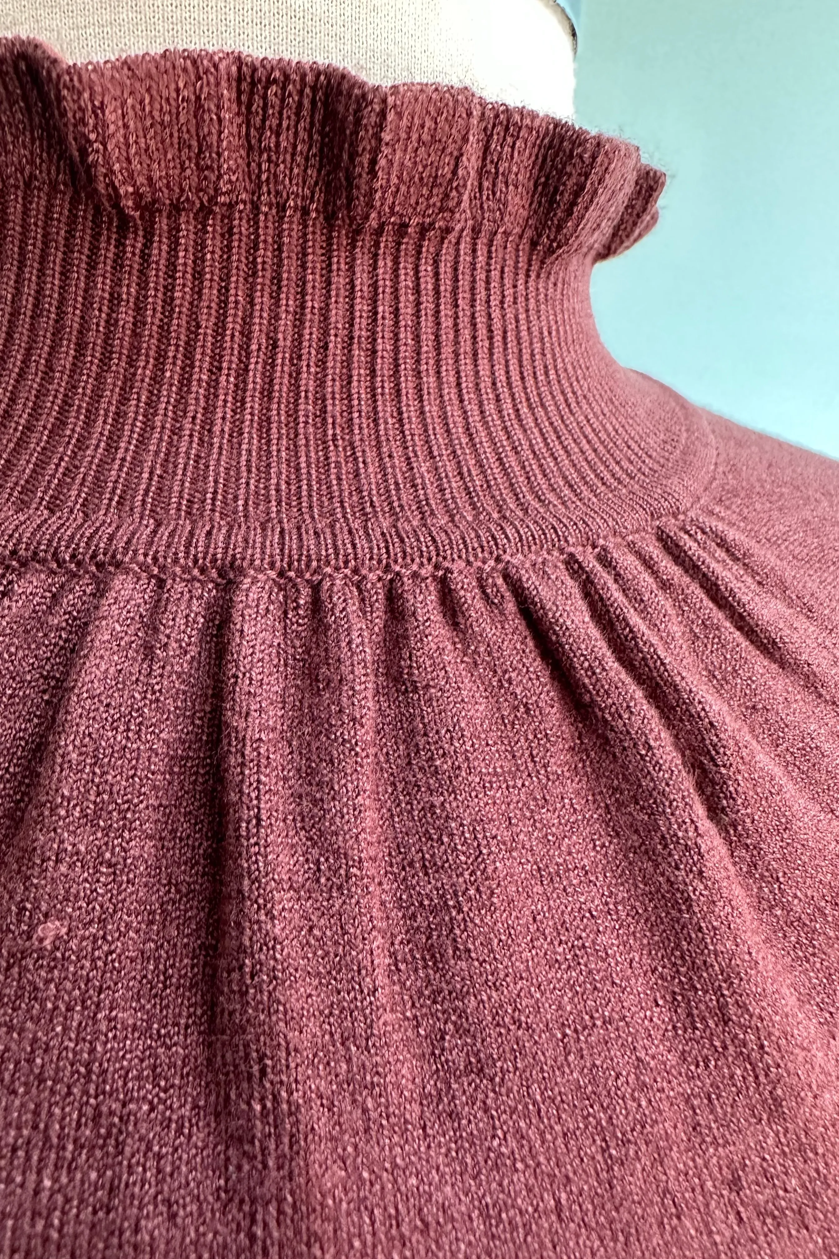 Brown Mock Neck Ruffle Trim Sweater