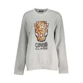 Cavalli Class Chic Gray Crew Neck Fleece Women's Sweatshirt