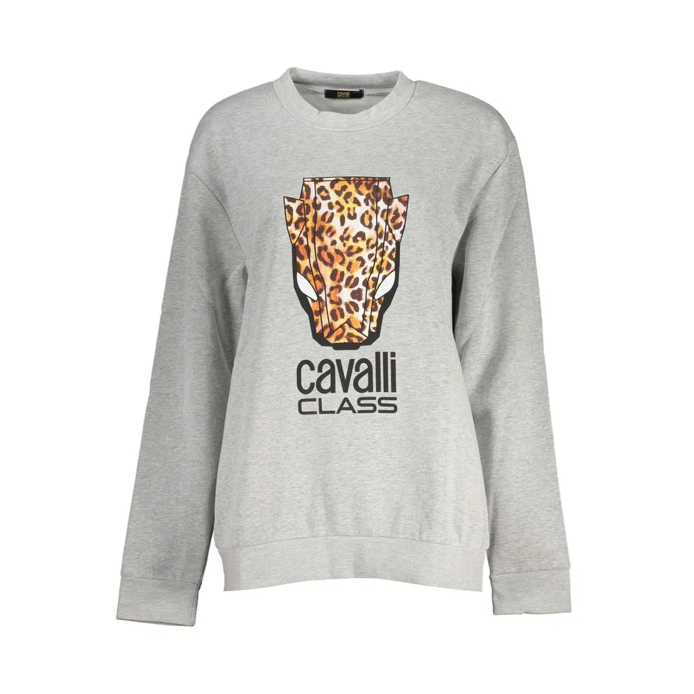 Cavalli Class Chic Gray Crew Neck Fleece Women's Sweatshirt