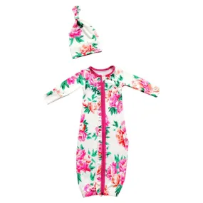 Cloud Peonies Ruffle Newborn Gown Set