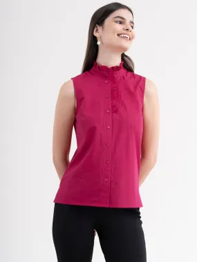 Cotton Ruffle Detail Top - Fuchsia