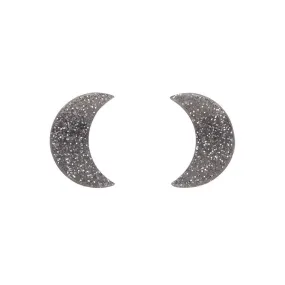 Crescent Moon Glitter Resin Stud Earrings - Silver