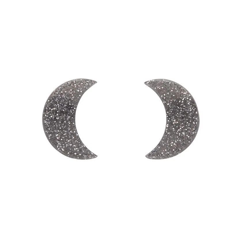 Crescent Moon Glitter Resin Stud Earrings - Silver