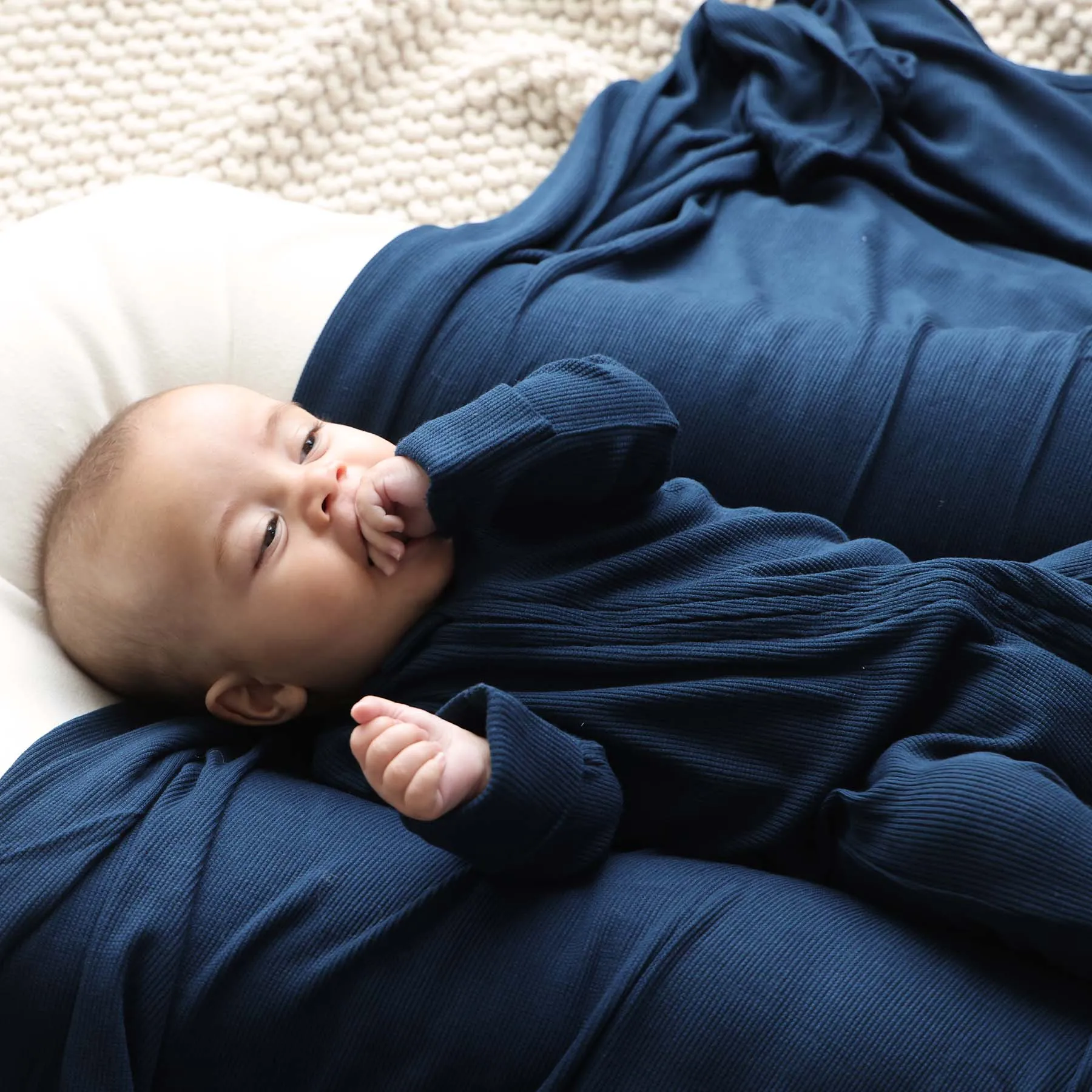 Dark Navy Waffle Bamboo Zipper Footie
