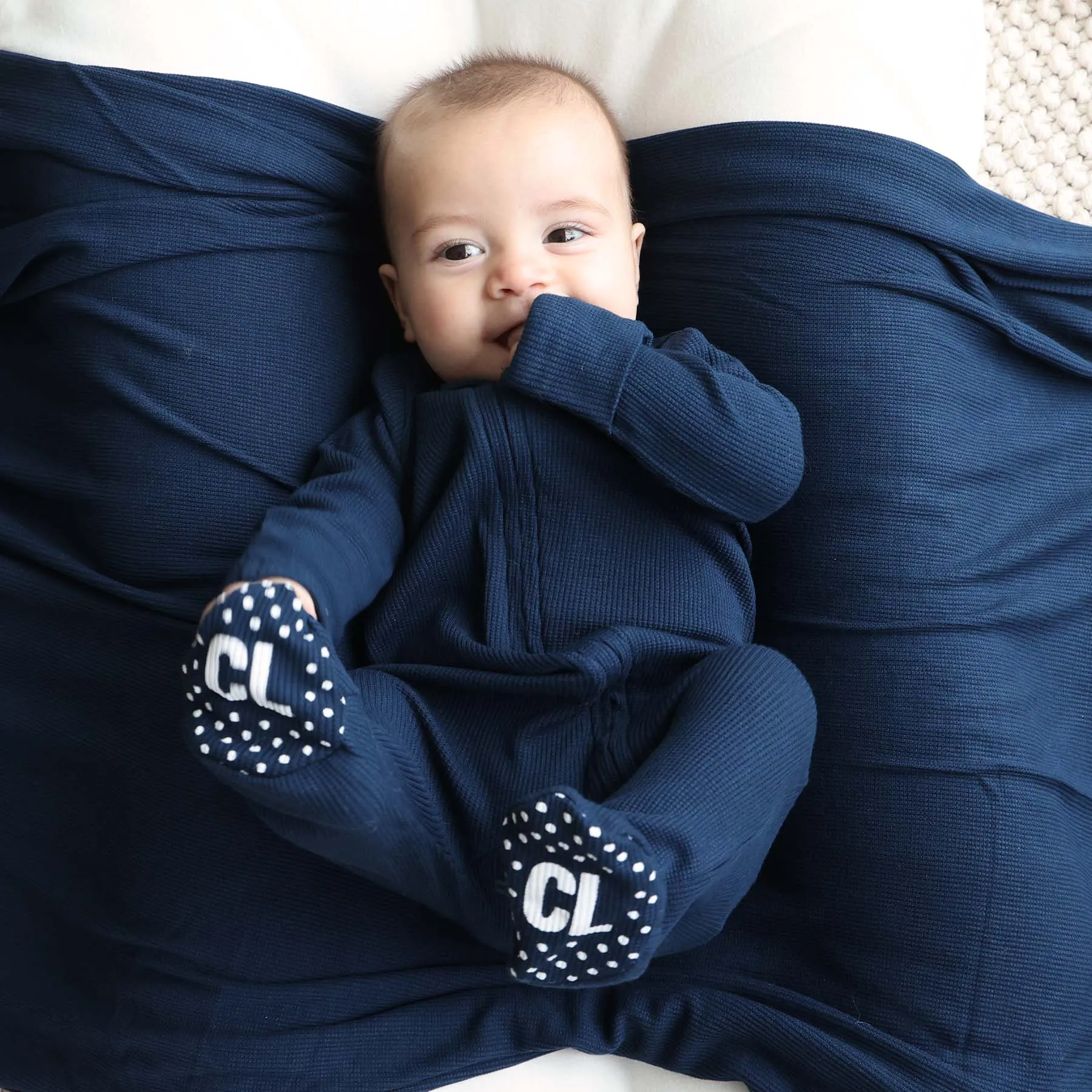 Dark Navy Waffle Bamboo Zipper Footie