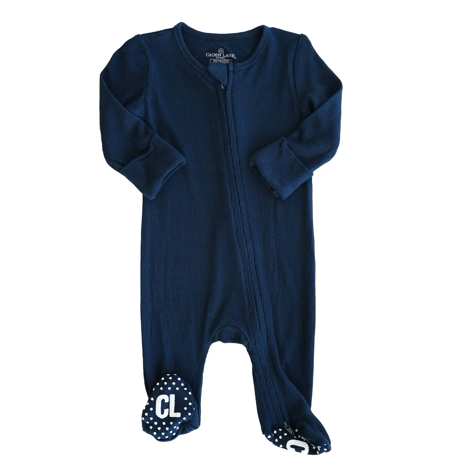 Dark Navy Waffle Bamboo Zipper Footie