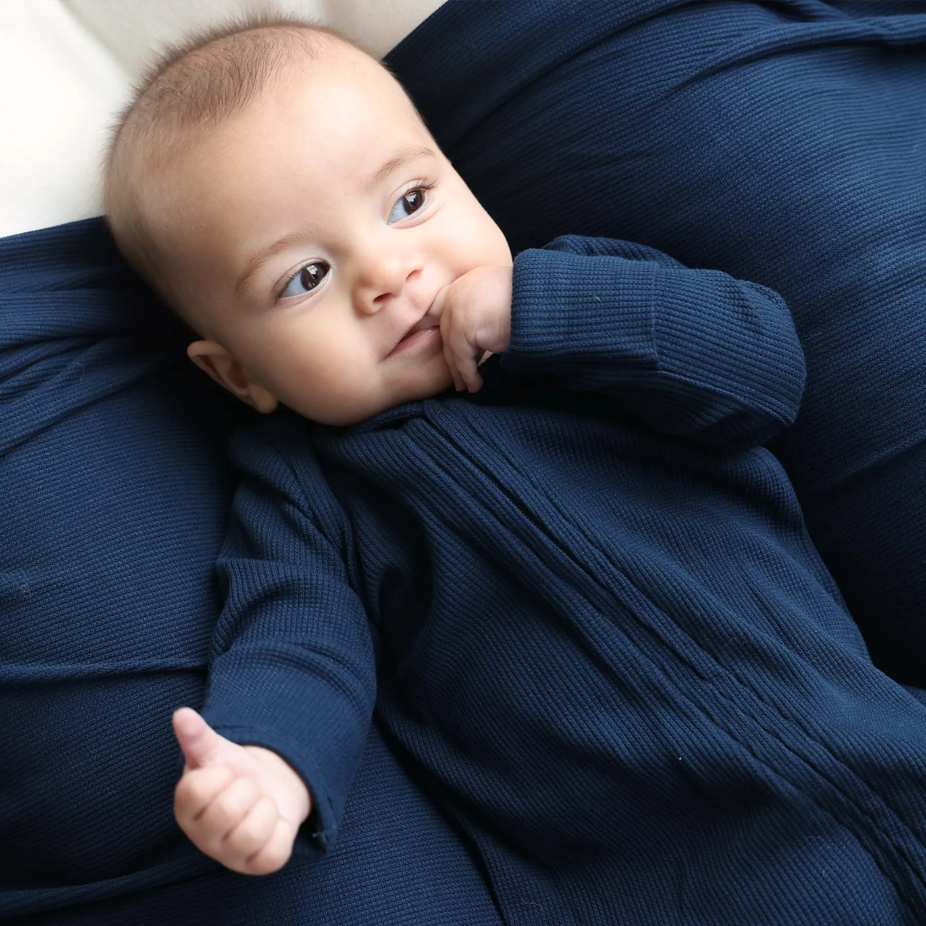 Dark Navy Waffle Bamboo Zipper Footie