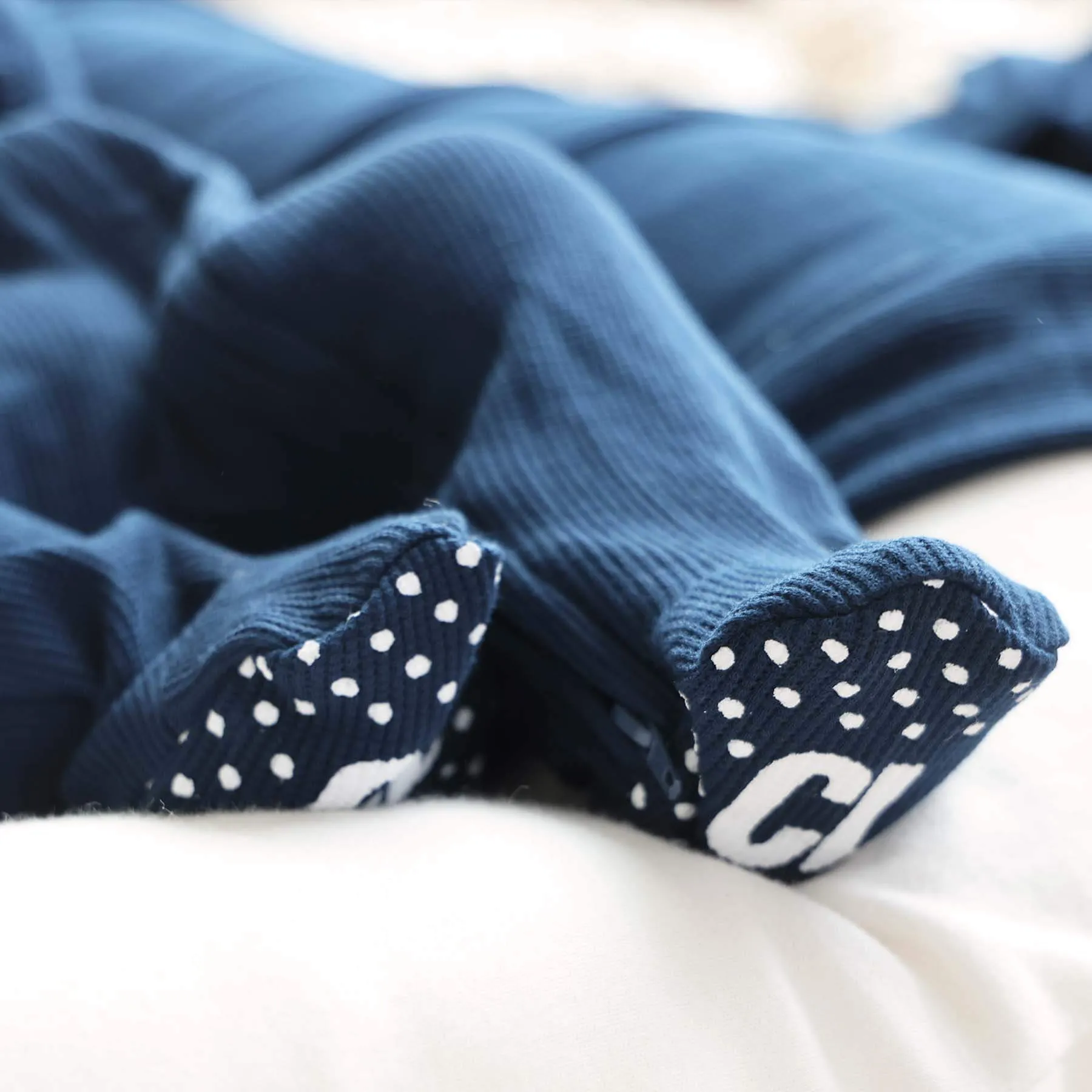 Dark Navy Waffle Bamboo Zipper Footie