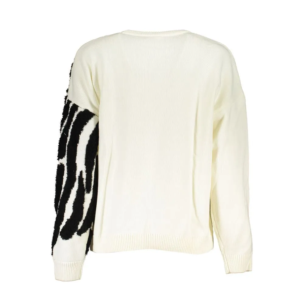 Desigual Chic Contrast Crew Neck Sweater in Women's White
