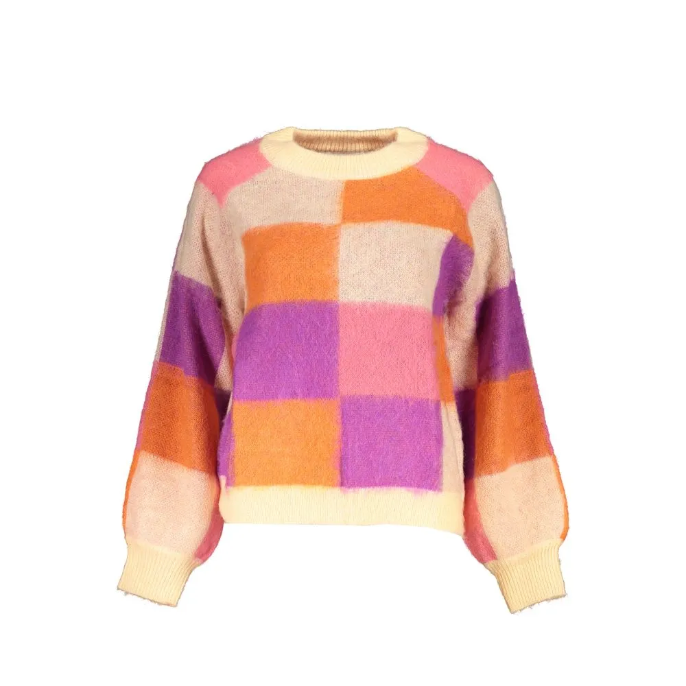 Desigual Chic Pink Contrast Crew Neck Women's Sweater