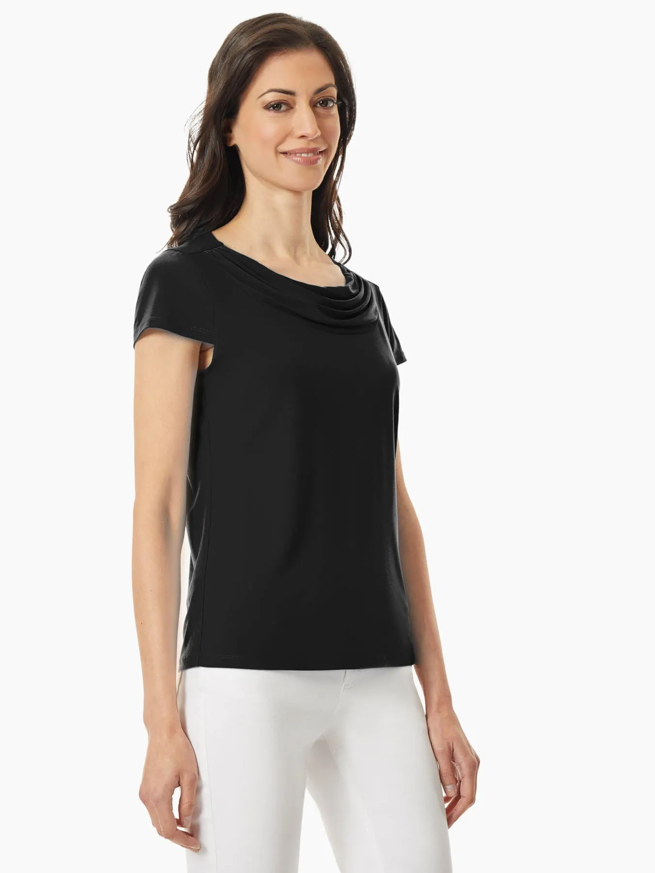 Draped Cowl Neck Jersey Knit Top