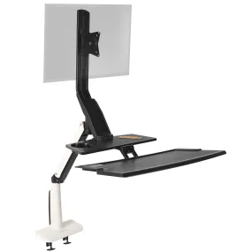 Duronic Sit-Stand Desk Mount DM1K1X1 | Height Adjustable Riser for LCD/LED Screen | Gas Monitor Arm with Keyboard Tray | USB Port | Elevated Workstation Convertor | (Tilt:  15°/-15°, Rotate 360°)
