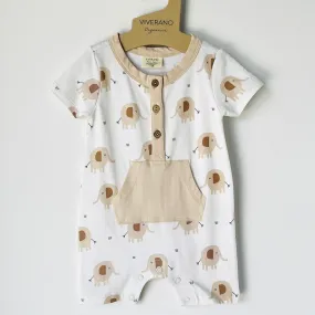 Elephant Kangaroo Pocket Short Baby Romper (Organic)