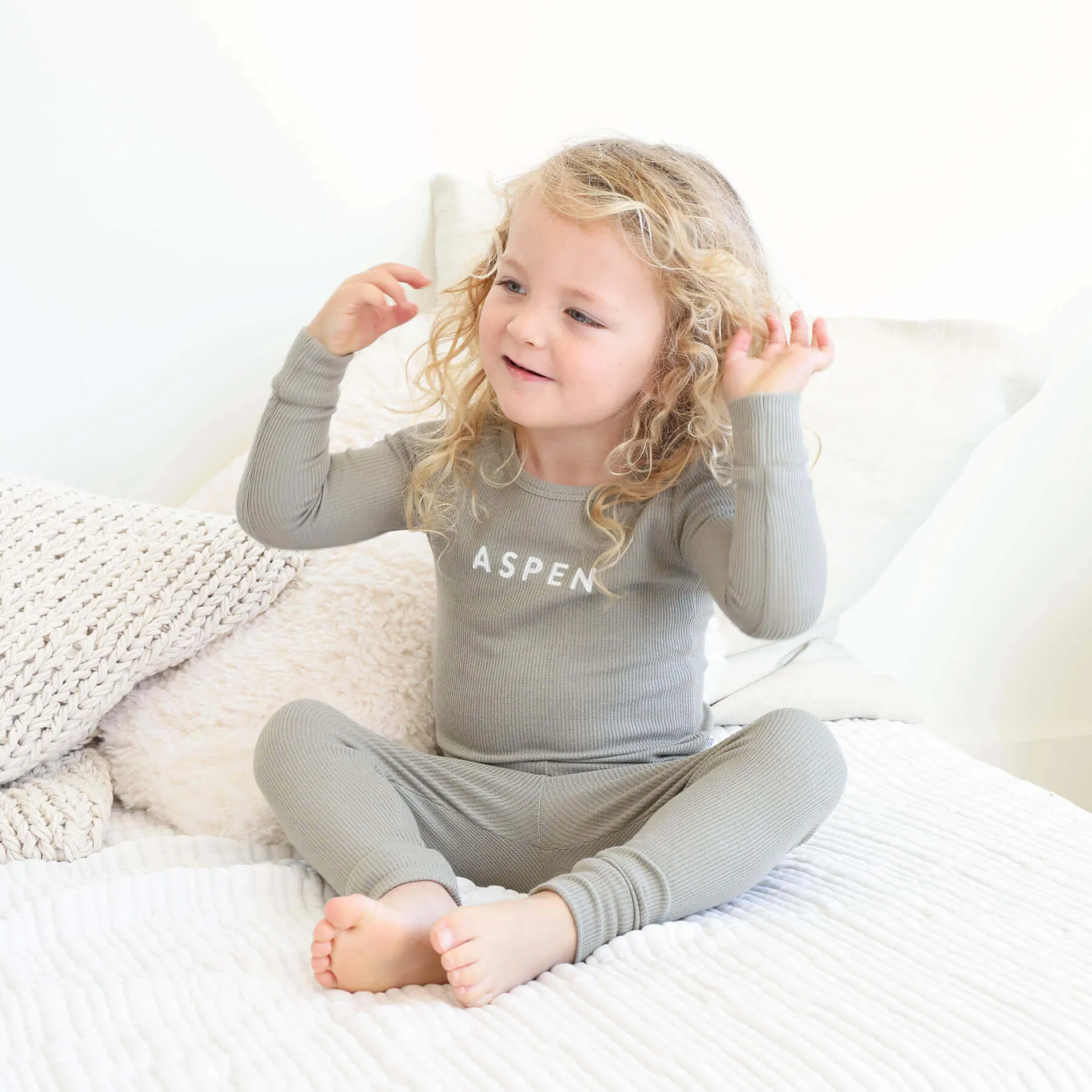 Eucalyptus Bamboo Waffle Personalized Two Piece Pajama Set