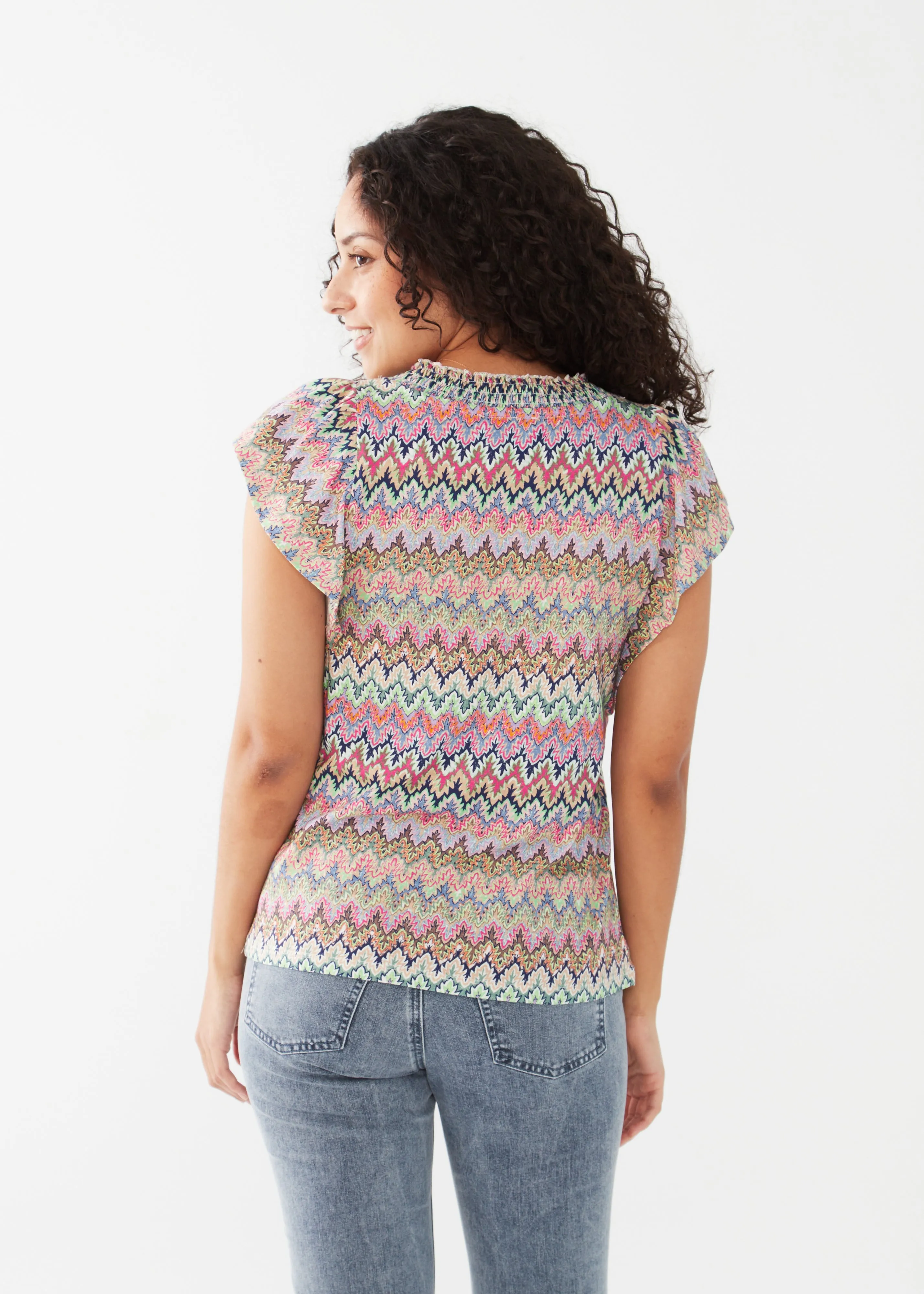 Flutter Sleeve Printed Jersey Top