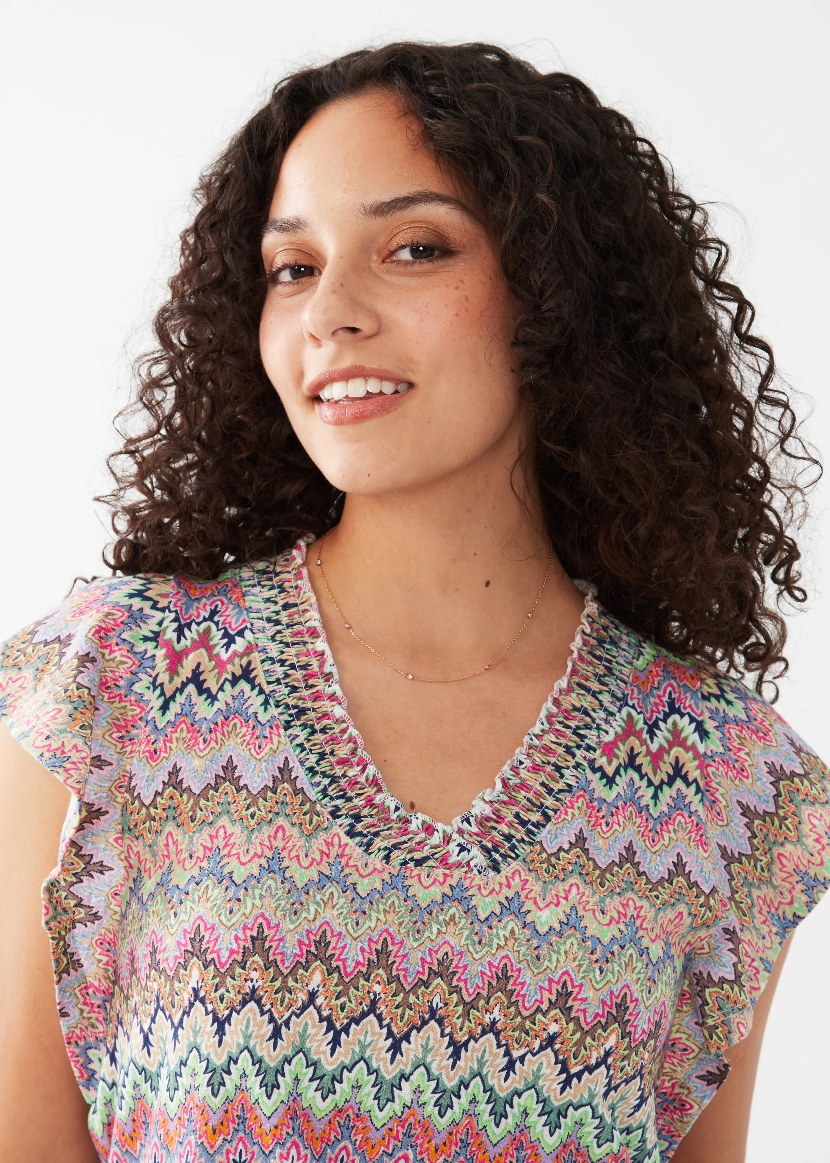 Flutter Sleeve Printed Jersey Top
