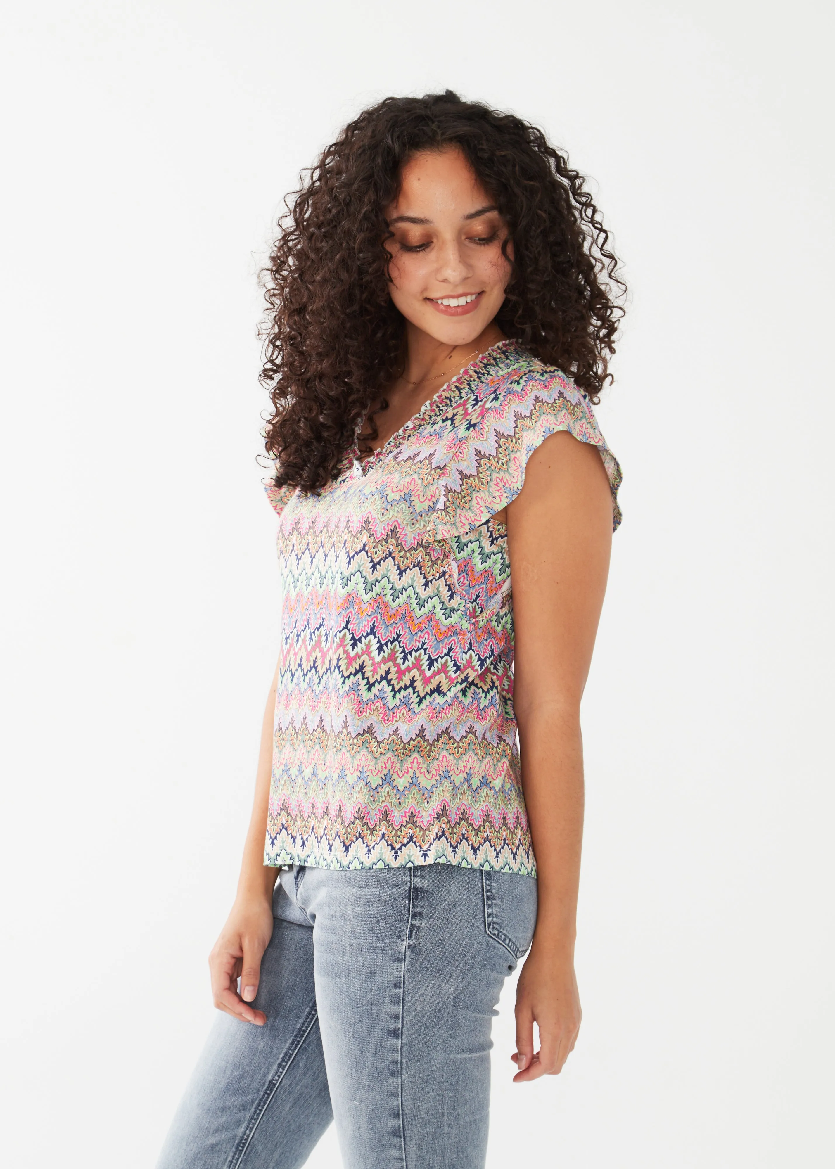 Flutter Sleeve Printed Jersey Top