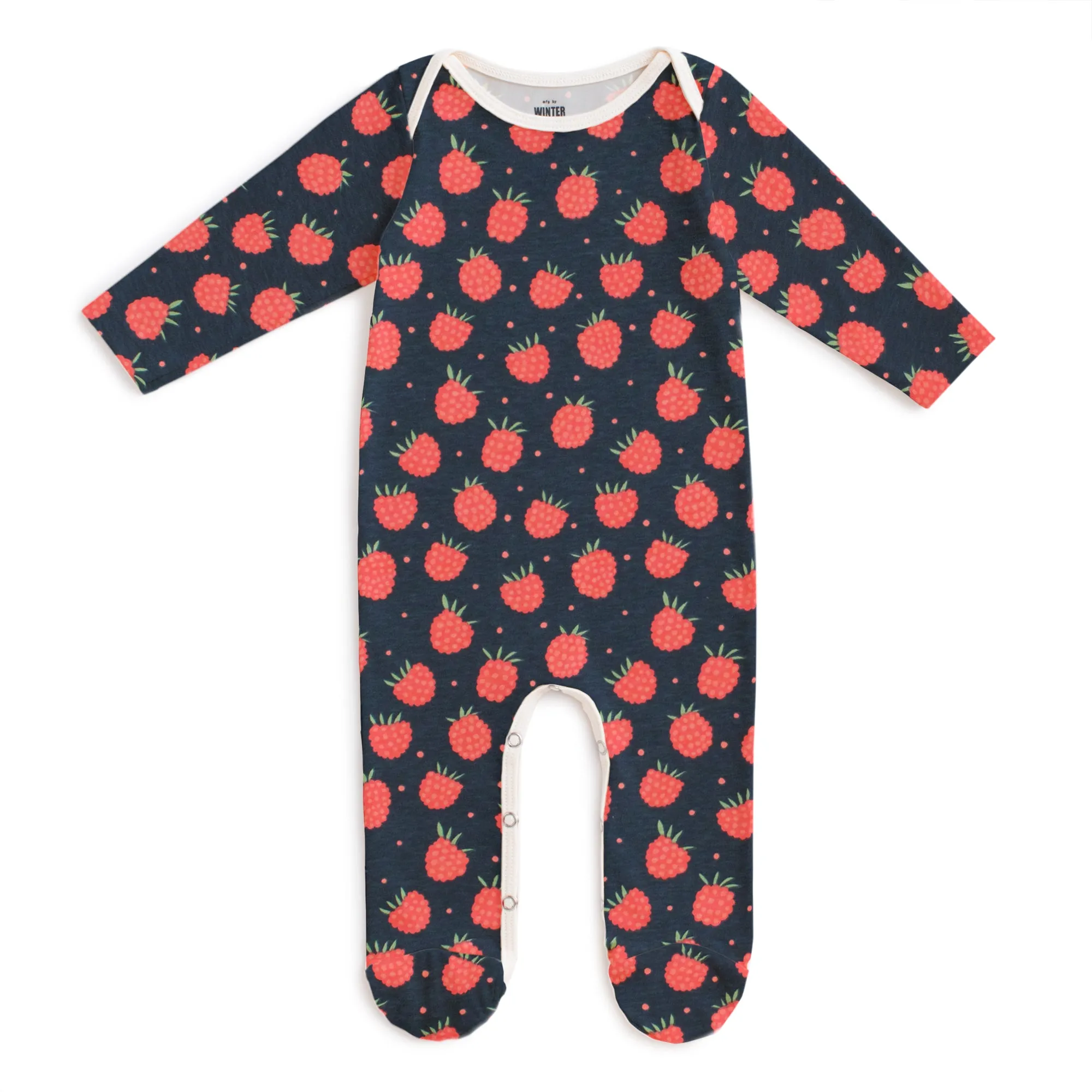 Footed Romper - Raspberries Night Sky