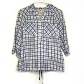 Free People We The Free Collection XS White/Blue Plaid Hooded Windbreaker Jacket L/s Pre-Owned