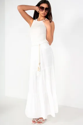 Gracelynn White Tiered Midi Skirt