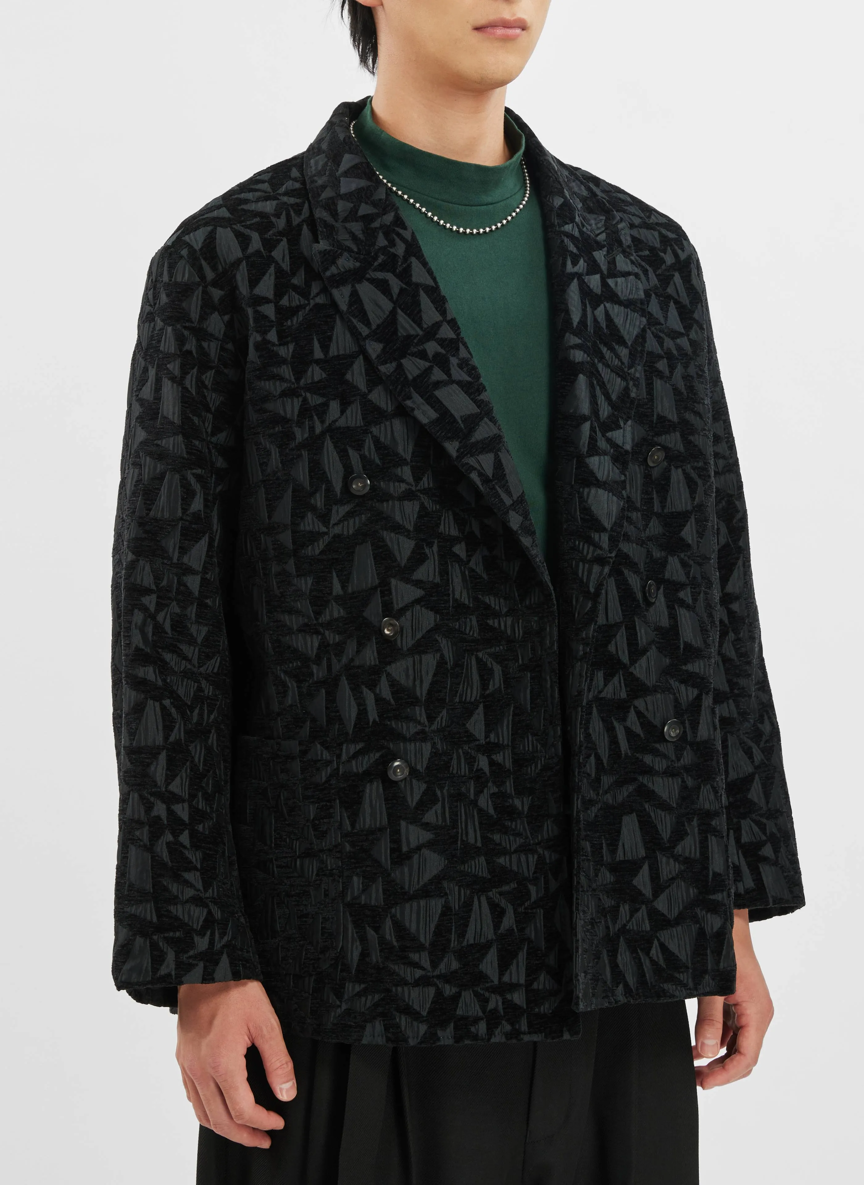 Jacquard Polyester Double Breasted Soft Blazer