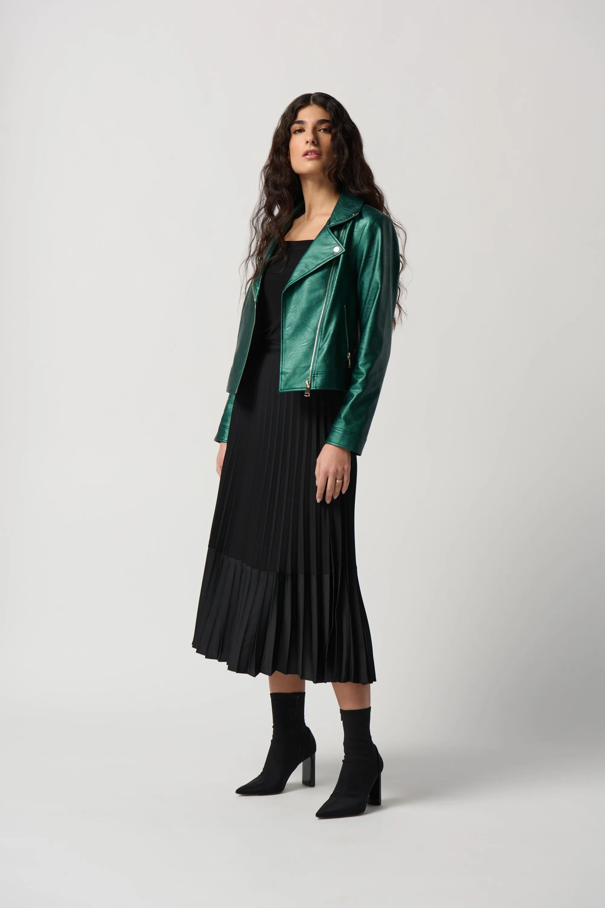 Joseph Ribkoff Georgette and Satin Pleated A-Line Skirt