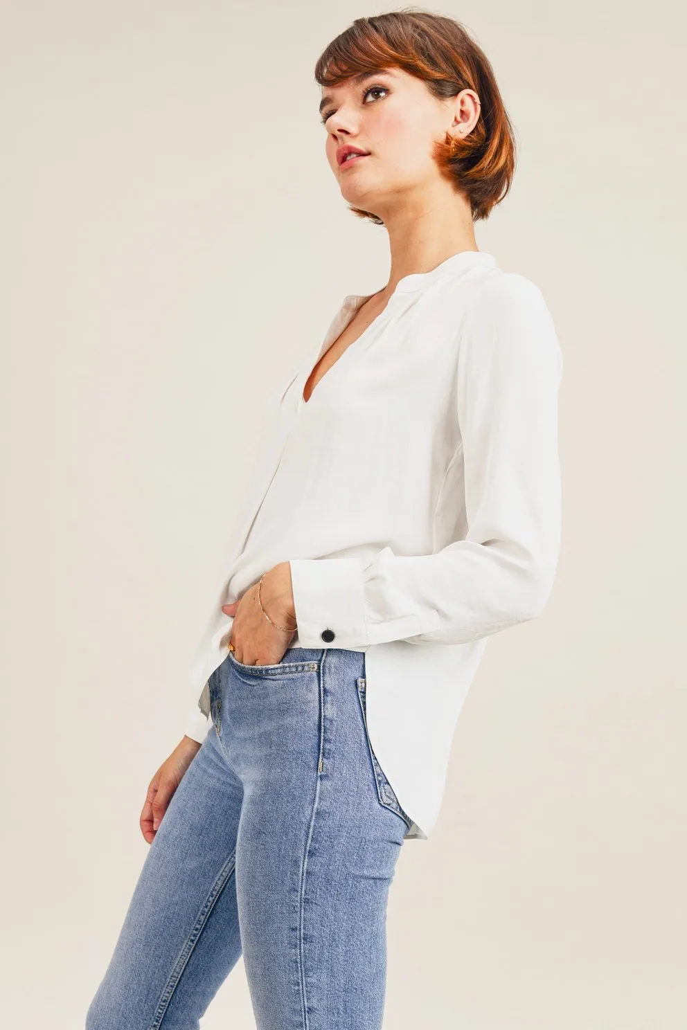 Reset By Jane Silky Fabric Long Sleeve "Lindsey" Blouse