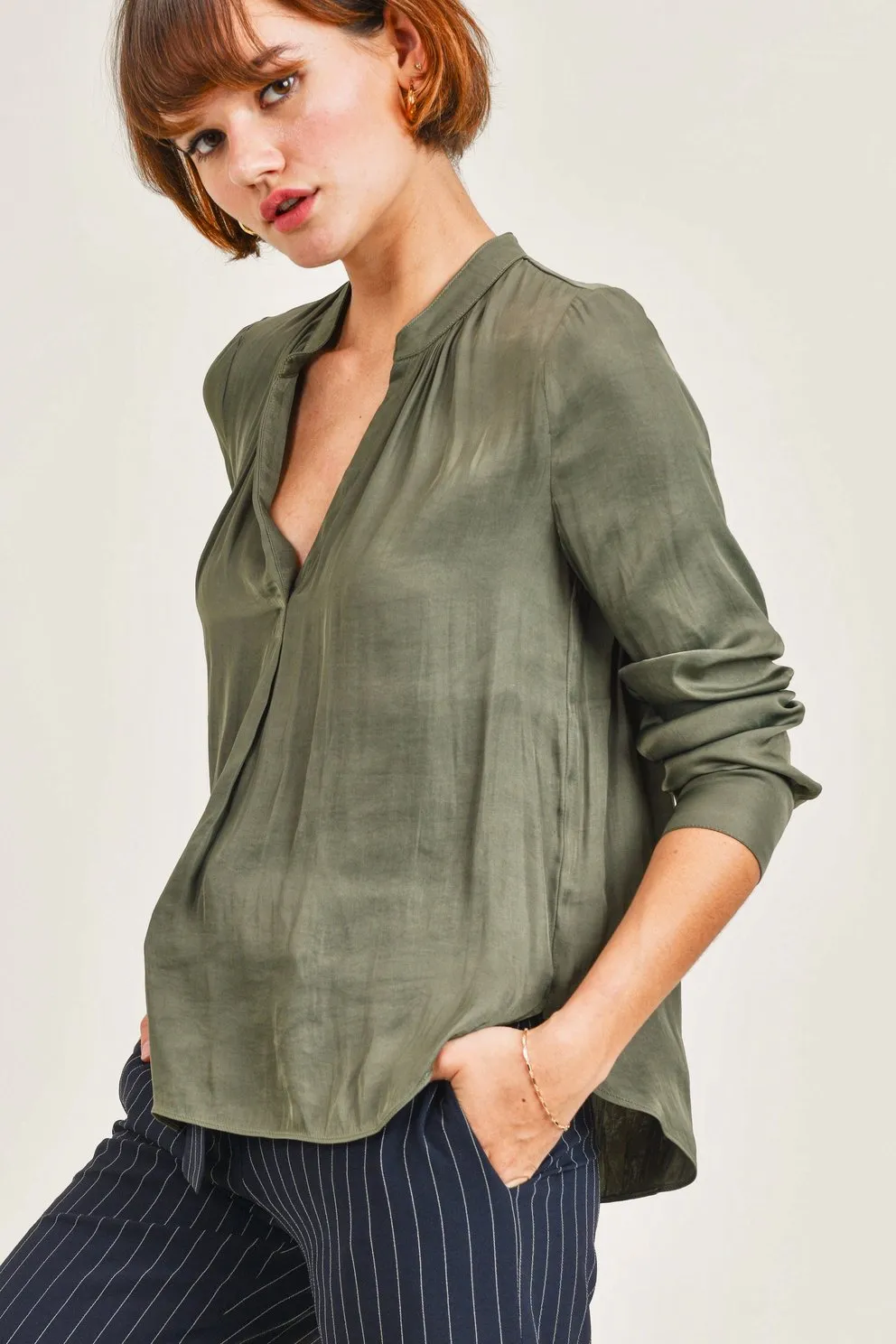Reset By Jane Silky Fabric Long Sleeve "Lindsey" Blouse
