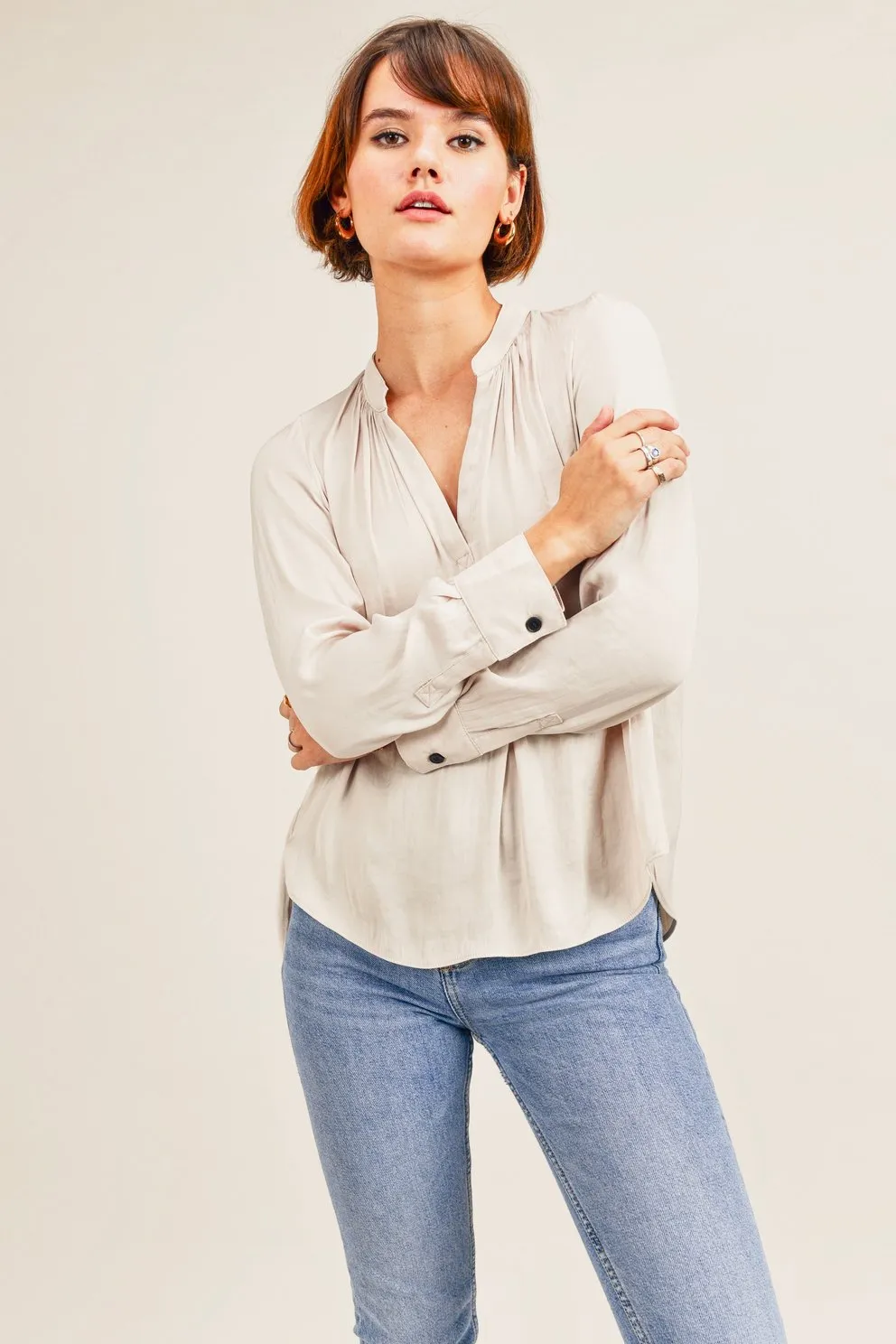 Reset By Jane Silky Fabric Long Sleeve "Lindsey" Blouse