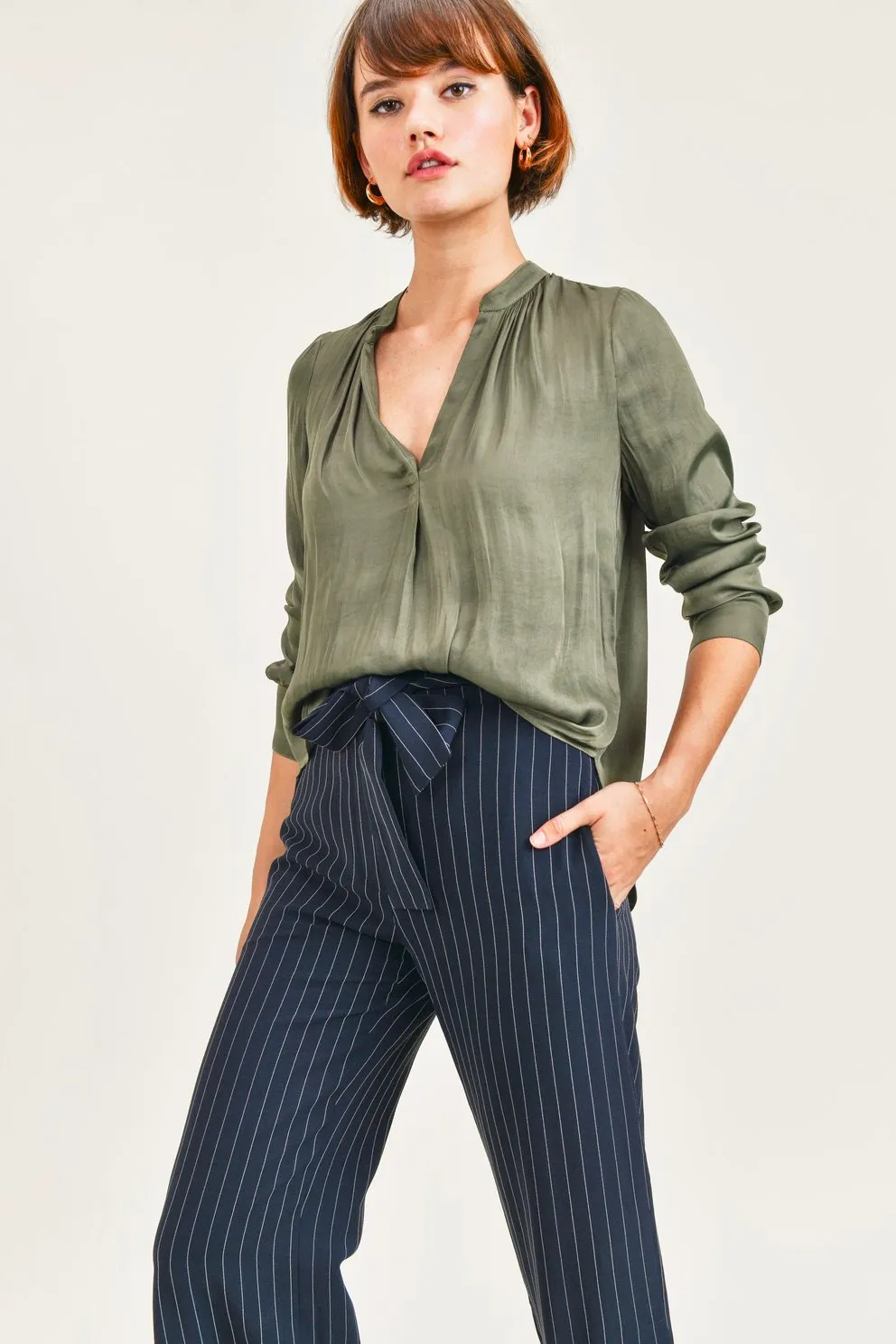 Reset By Jane Silky Fabric Long Sleeve "Lindsey" Blouse