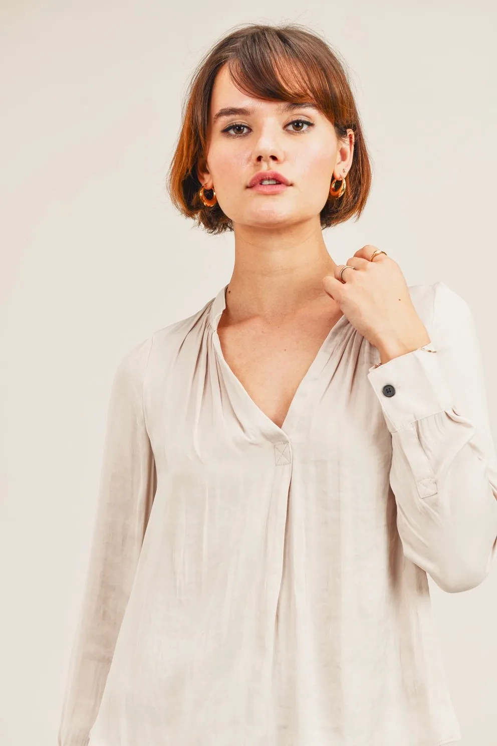 Reset By Jane Silky Fabric Long Sleeve "Lindsey" Blouse