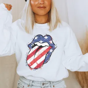 Stars and Stripes Tongue Out Cotton Blend Unisex Sweatshirt